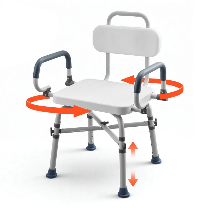 VEVOR Swivel Shower Chair with Arms Back, 500 lbs Heavy Duty Bench Seat