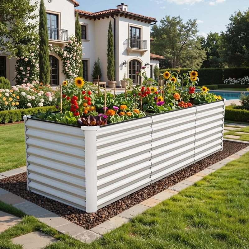 YITAHOME Raised Beds for Garden 240 * 90 * 70cm,Galvanised Steel Plate Metal Raised bed, planters outdoor with Safety Edging for Garden with Support Rod & Gloves for Vegetables Flowers Fruit(Silvery)