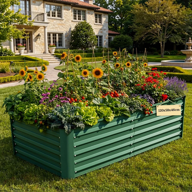 YITAHOME Raised Beds for Garden 120 * 58 * 46cm,Galvanised Steel Plate Metal Raised bed, planters outdoor with Safety Edging for Garden with Support Rod & Gloves for Vegetables Flowers Fruit(Green)