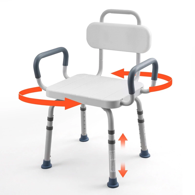 VEVOR Swivel Shower Chair with Arms Back, 400 lbs Heavy Duty Bench Seat