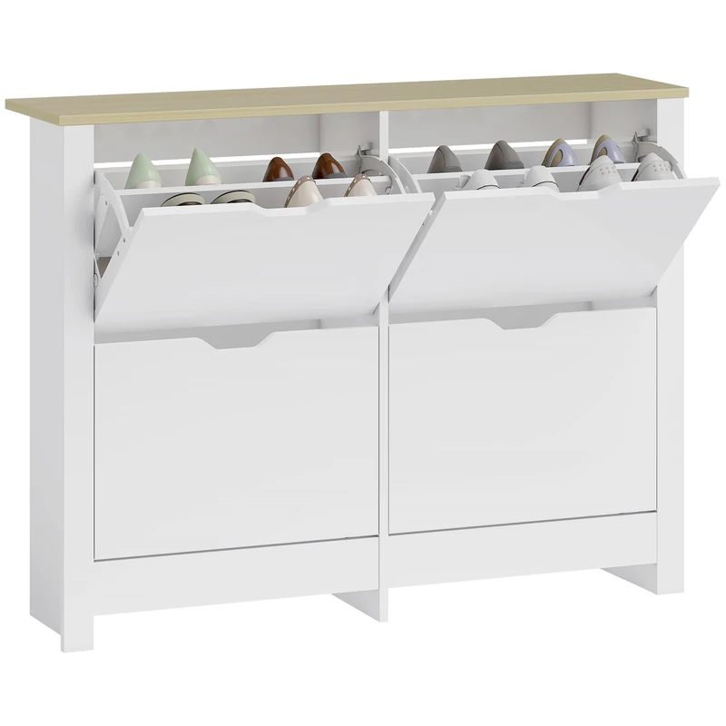 HOMCOM Narrow Shoe Cabinet, Space Saving Shoe Storage Cabinet with 4 Flip Drawers and Adjustable Shelves for 4-16 Pairs of Shoes for Hallways and Living Room, White