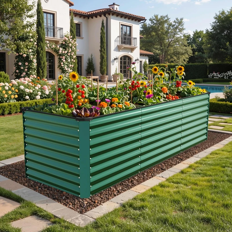 YITAHOME Raised Beds for Garden 240 * 90 * 70cm,Galvanised Steel Plate Metal Raised bed, planters outdoor with Safety Edging for Garden with Support Rod & Gloves for Vegetables Flowers Fruit(Green)