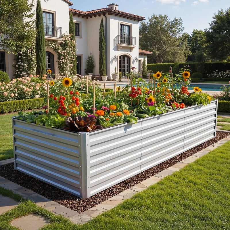 YITAHOME 1X Outdoor Raised Garden Bed, Raised Beds Thickened Zinc-Aluminum-Magnesium Metal Raised Beds for Garden with Support Rod & Gloves for Vegetables Flowers Fruits(Silver 240x120x58cm)