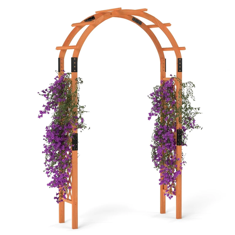 FANTASK Wooden Garden Arch, 132 x 45.5 x 235 cm, Rose Arch for Roses & Climbing Plants, Arch Trellis, Trellis Fir Wood, Half Arch for Garden, Wedding, Party - Image 1