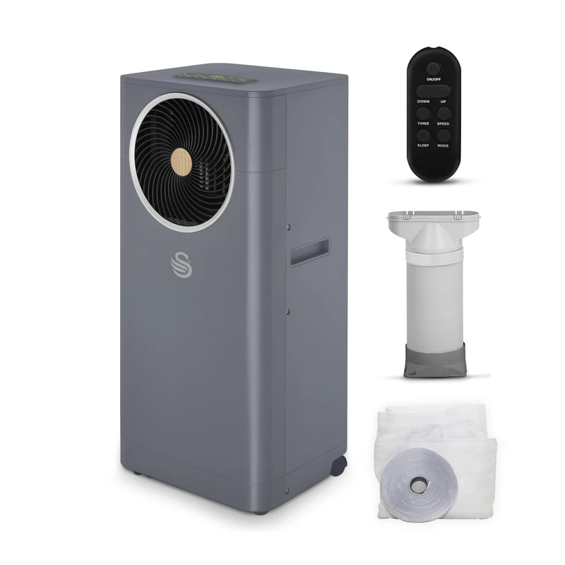 Swan Nordic 5,000 BTU 3-in-1 Air Con, Compact Cooling, 8L Dehumidifier & 3 Fan Modes for Rooms up to 14m², Adjustable Thermostat, 1.7m Cable, Grey, SAC16803GRY - Image 1