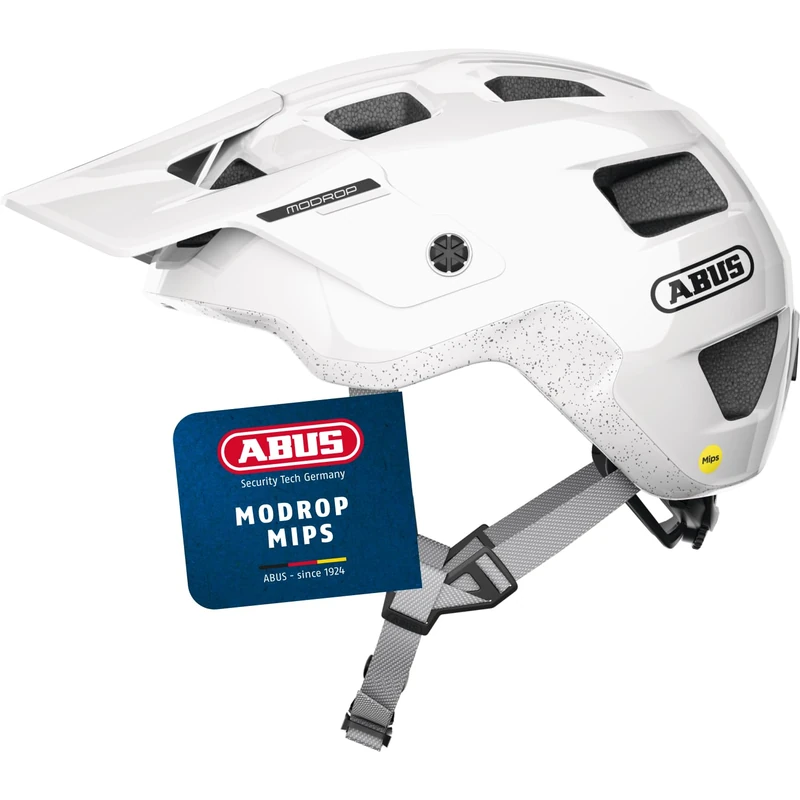ABUS MTB Helmet MoDrop MIPS - Rugged Bicycle Helmet with Impact Protection for Mountain Bikers - Individual Fit - Unisex - White, L - Image 1