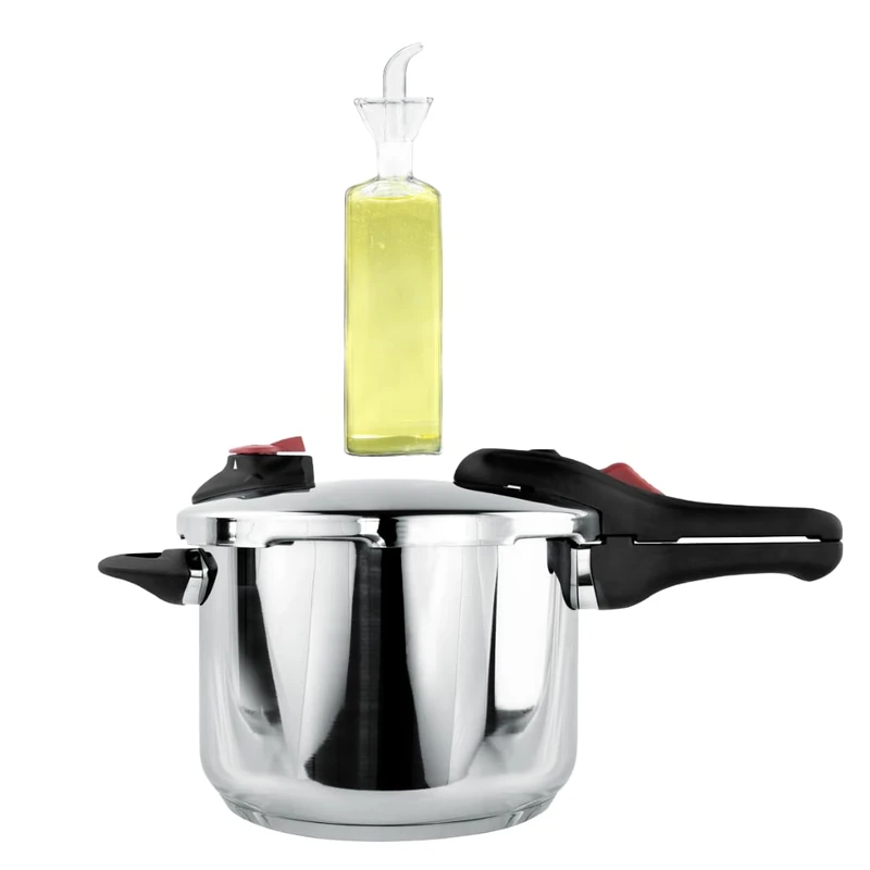 NERTHUS FIH 1666 Pressure Cooker Set 6L Stainless Steel, Induction, 2 Pressure Levels, Fast and Safe Preparation + Glass Oil Dispenser Antidrip 500ml, Oil Dispensing Bottle Kitchen - Image 1