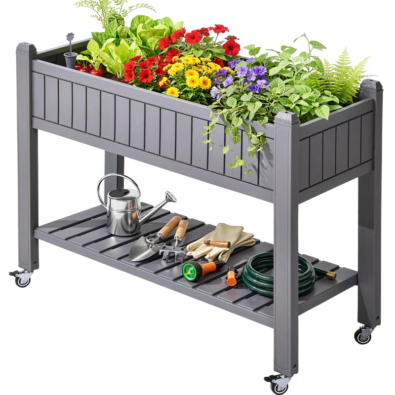 YITAHOME Raised Beds with trellis 108.5 * 44 * 89.5cm,Garden trellis with Wheels,Drainage Holes and Plugs for Climbing Plants,raised planter holds 15 lbs for Vegetables Flowers Fruit(Grey)