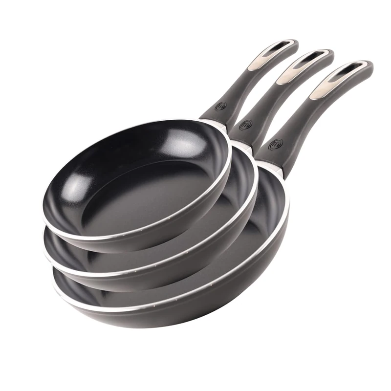 MasterChef Frying Pan Set Non Stick, 3 piece Nonstick Frying Pans 20cm, 24cm, 28cm, Induction Pans, Compatible with all Hobs, Strong & Durable Forged Aluminium, Heat Resistant Handles, Dishwasher Safe