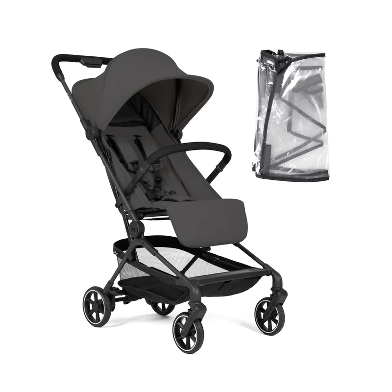 Hauck Lite N Care, Dark Anthracite - Lightweight Carbon Fibre Pushchair, Compact City & Travel Stroller with Carry Strap, IATA Cabin Size One-Hand Fold, Fully Reclining from Birth to 22 kg, UPF 50+