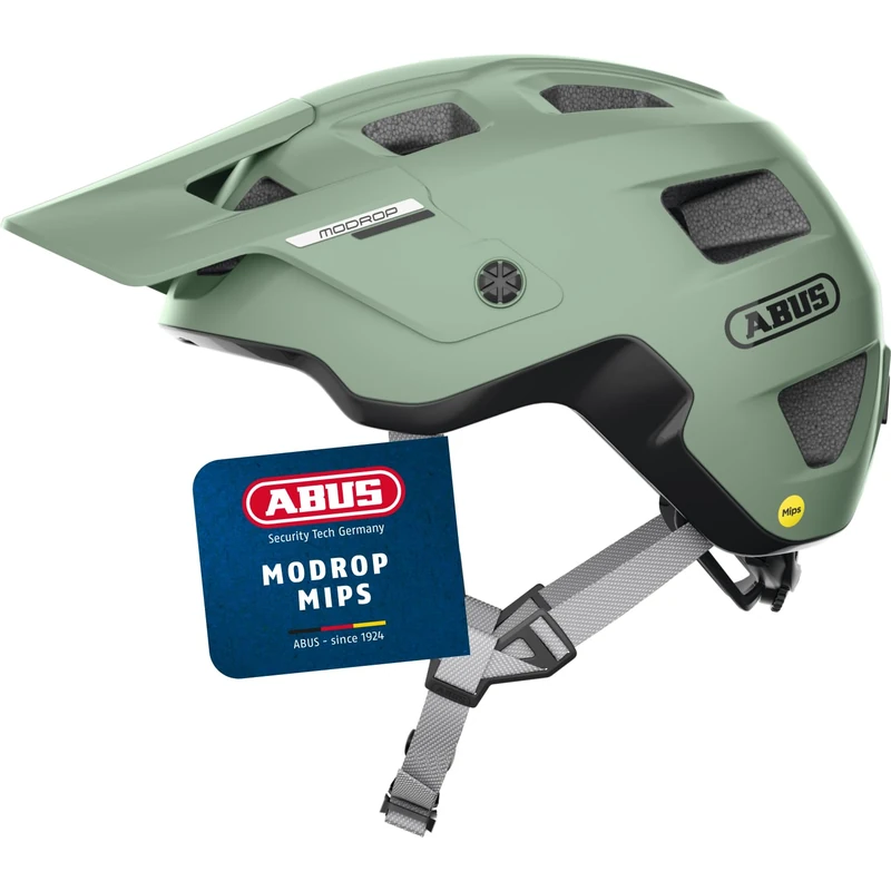 ABUS MTB Helmet MoDrop MIPS - Robust Bicycle Helmet with Impact Protection for Mountain Bikers - Individual Fit - Unisex - Green, M