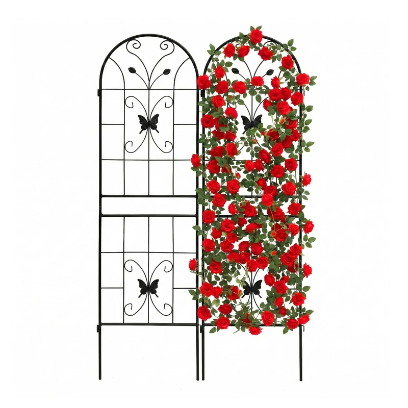 Relaxdays Set of 2 Iron Rose Trellises, Garden Climbing Supports, 180 x 50 cm, Black