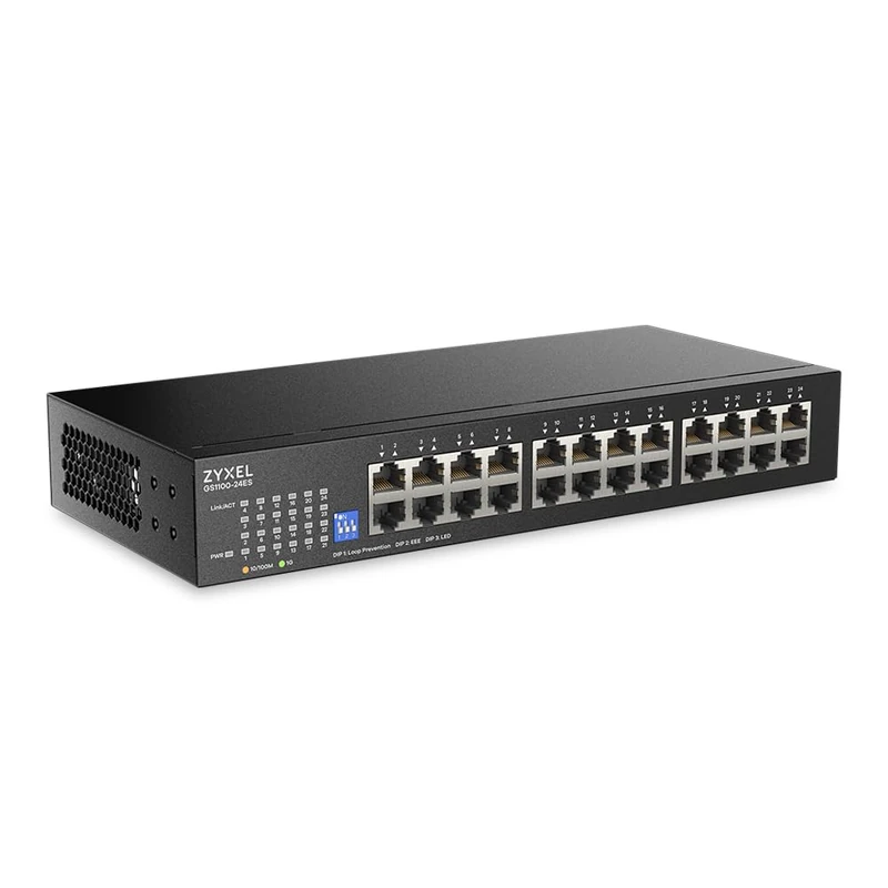 Zyxel 24 Port Network Switch | Unmanaged Gigabit Ethernet Switch | 24x GbE Ports | Switchable DIP | Fanless | Wall and Rack Mount Kits Included | GS1100-24ES