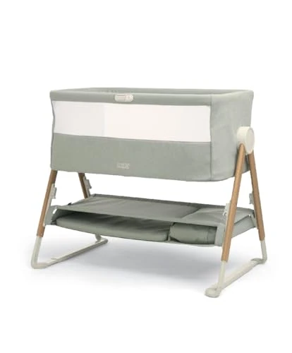 Mamas & Papas Lua Bedside Crib, Removable Bassinet, Drop-down Sides, includes Mattress, 0-6 Months, Sage