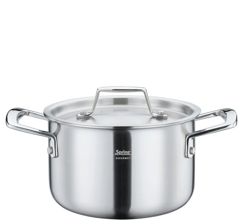 Spring Gourmet Cooking Pot with Lid Diameter 16 cm, 2.0 L, Stainless Steel, Suitable for Induction Cookers, Oven and Dishwasher Safe, Multi-Layer Material, Aluminium Core, Cooking Pot for All Hobs - Image 1