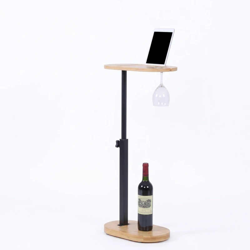 Relaxdays Height-Adjustable Side Table, Bamboo/Metal, 82x40x22 cm, Natural/Black, Living Room