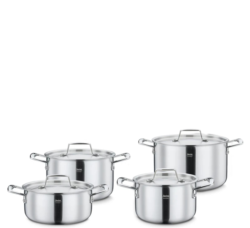 Spring Gourmet 4-Piece Saucepan Set with Lid, Multilayer Stainless Steel 18/0 Exterior, 18/10 Inner with Aluminium Core, Suitable for Induction Cookers, Oven-Safe, Cookware Set, Dishwasher Safe