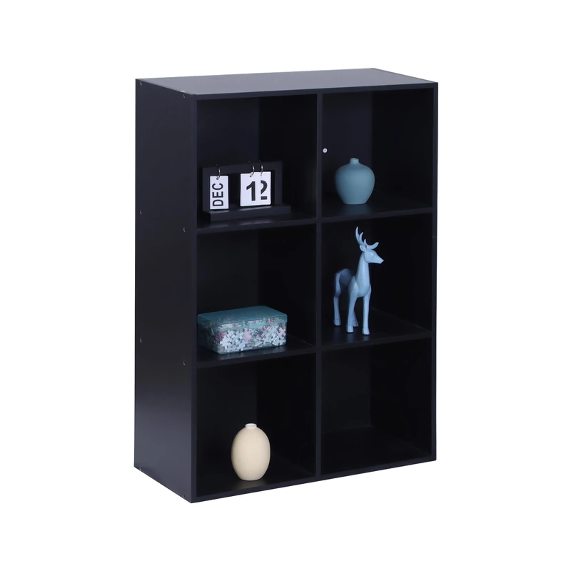 Relaxdays Cube Bookcase, 6 Compartments, Open Shelf, HxWxD: 91x61x30 cm, Black for Living Room
