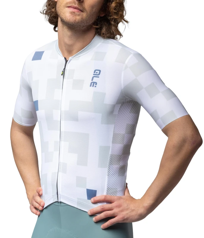 Alé Cycling Men's Pragma Pixel Short Sleeve Cycling Jersey, White, S