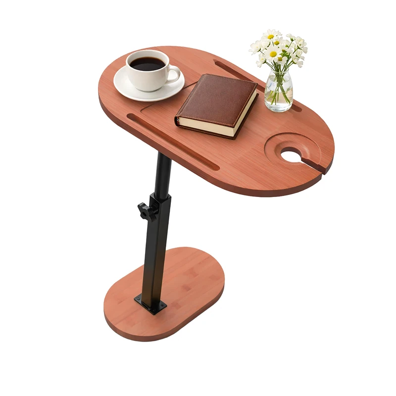 Relaxdays C-Shaped Side Table, Height-Adjustable Bamboo & Metal, 82x40x22 cm, Natural/Black