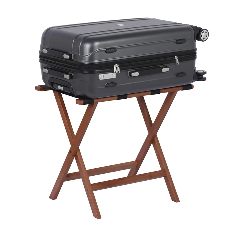 Relaxdays Foldable Bamboo Luggage Rack with Straps, 52x58x37.5 cm, Brown
