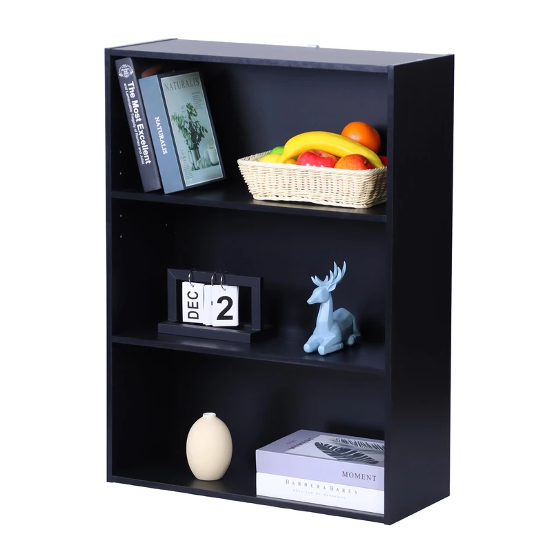 Relaxdays Bookcase, Adjustable 3-Shelf Free-Standing Living Room Shelf, 82x60x24 cm, Black - Image 1