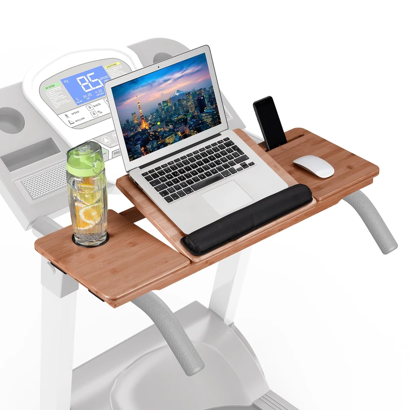 Relaxdays Treadmill Desk Attachment with 7-Position Laptop Stand, Phone & Drink Holder, Sealed Bamboo, Natural, 85.5x30c