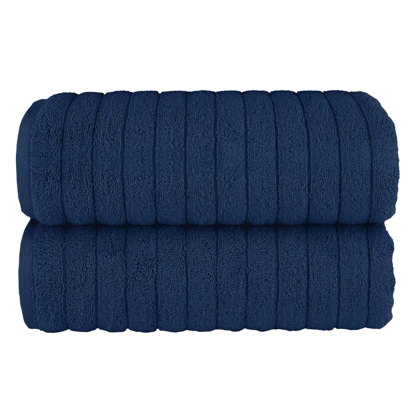 Elegant Comfort 100% Turkish Cotton Corduroy Ribbed Luxury Soft 2 Pack Bath Towels 27 x 54 Inch - Ultra Plush, Absorbent, Quick Dry, Hotel Spa Quality Towels for Bathroom Essentials, Navy
