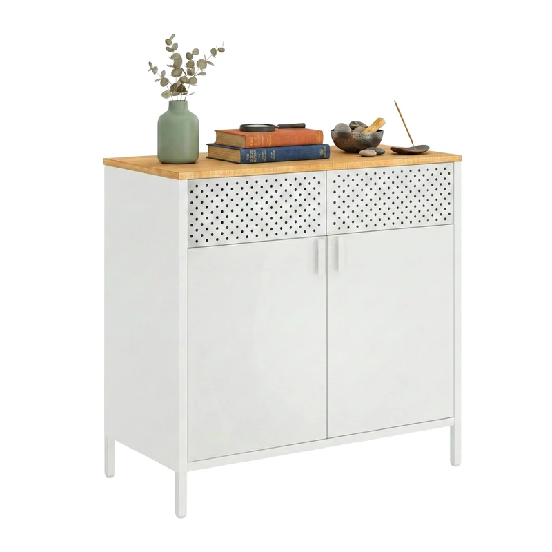 Relaxdays Steel Cabinet with 2 Doors, Adjustable Shelf, Office/Storage, 77 x 80 x 40 cm, White/Natural