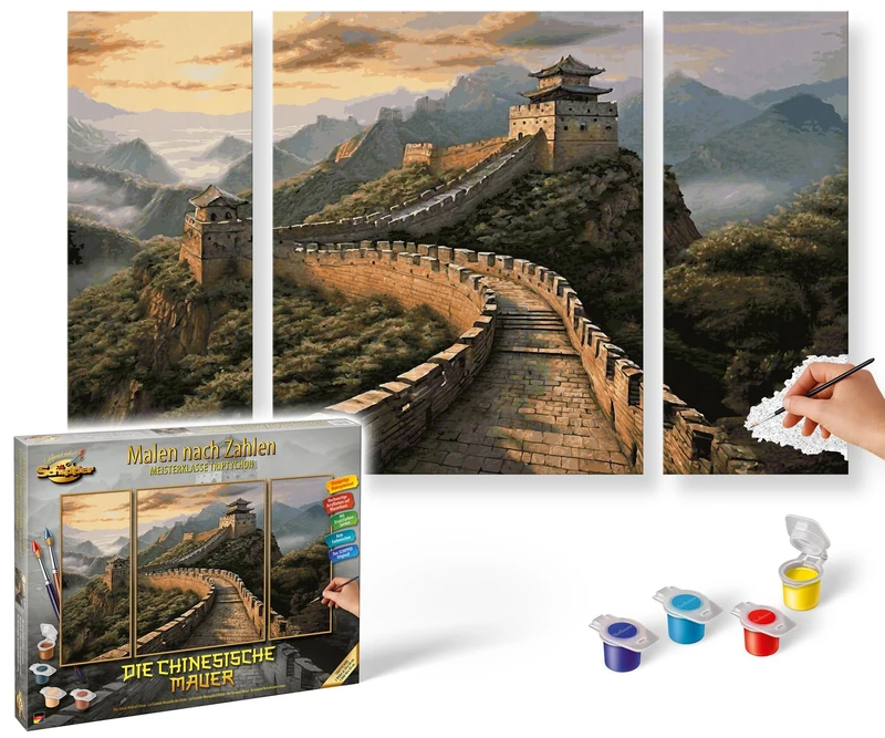 Schipper Paint by Numbers - The Great Wall of China - Painting Pictures for Adults, Includes Brush and Acrylic Paints, Triptych, 50 x 80 cm
