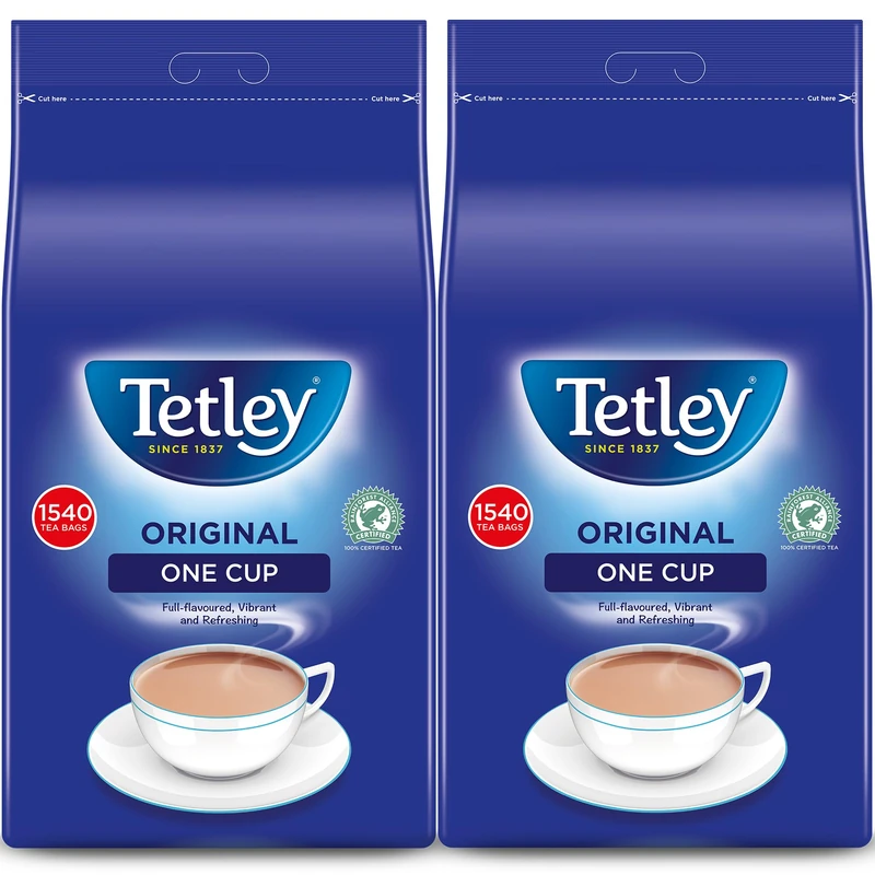 Tetley Original One Cup Black Tea, 2 x 1540 Teabags - Rainforest Alliance Certified Black Tea Bags Bulk Pack - Rich, Smooth Taste for a Full Flavoured British Brew at Breakfast or Anytime - Image 1