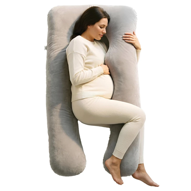Nicola Spring Pregnancy Pillow for Sleeping - U Shaped Full Body Maternity Pillow with Storage Bag, Pregnancy Support Pillow for Back, Belly, Hips, Legs & Neck, Side Sleeper Cushion, Grey