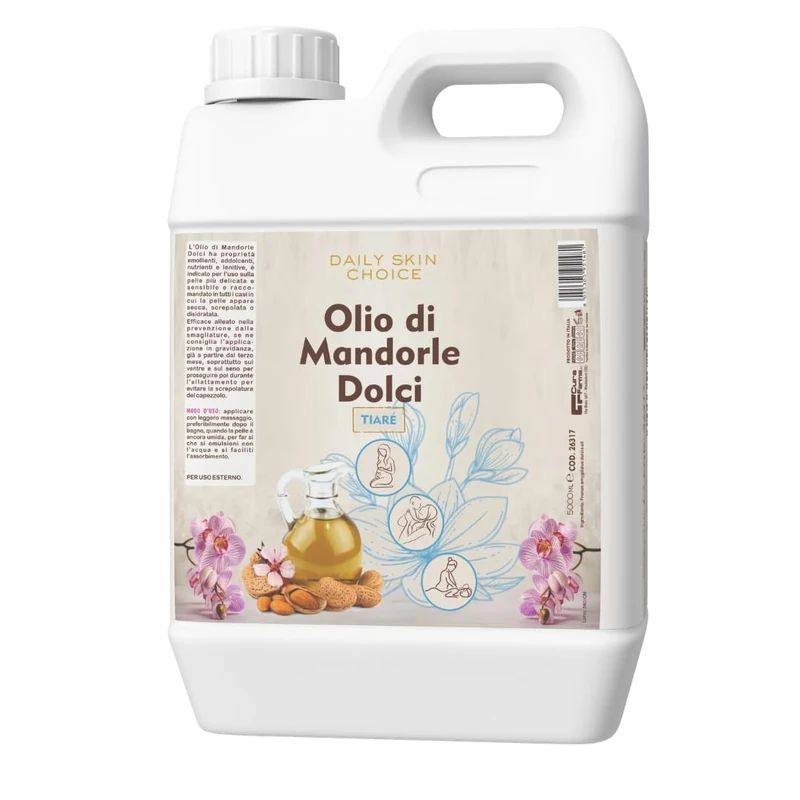 Sweet Almond Oil with Tiare Fragrance 5L - Emollient and Nourishing Body Oil for Massage, After-Shower and Post-Waxing - Professional Size