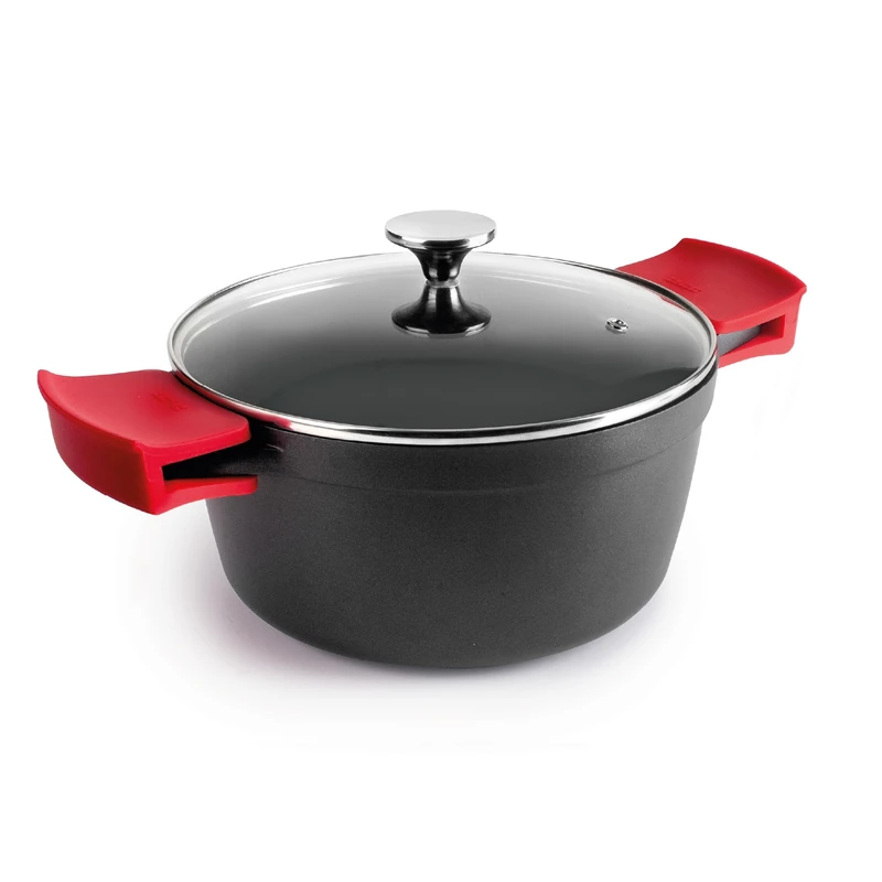 IBILI - Casserole Esben 28 Cm, Cast Aluminum, Glass Lid, Removable Silicone Handles, Non-Stick PFAS, Suitable for Induction