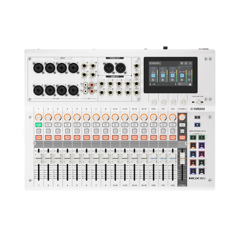YAMAHA MGX16V Digital Mixing Console – Professional Audio & Video Mixer with Touch LCD Control, HDMI-USB Capture, Bluetooth Audio, Dual USB and microSD Recording – White