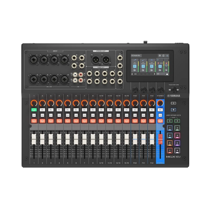 YAMAHA MGX16V Digital Mixing Console – Professional Audio & Video Mixer with Touch LCD Control, HDMI-USB Capture, Bluetooth Audio, Dual USB and microSD Recording – Black
