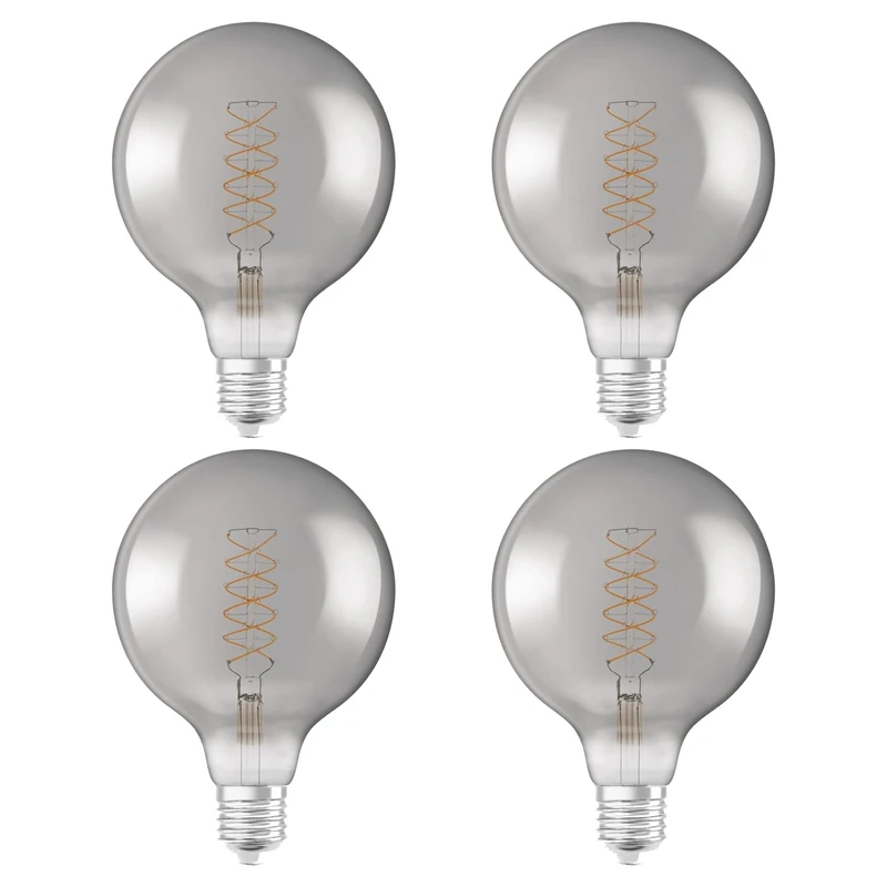 OSRAM Vintage 1906 Smoke Tinted LED lamp, 7.8W, 360lm, Globe Shape with 125mm Diameter & E27 Base, Warm White Light, Spiral Filament, dimmable, Life of up to 15,000 Hours,4-Pack