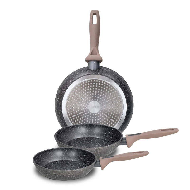 Tognana Class Stone Set of 3 Frying Pans 20/24/28 cm, Aluminium, Black