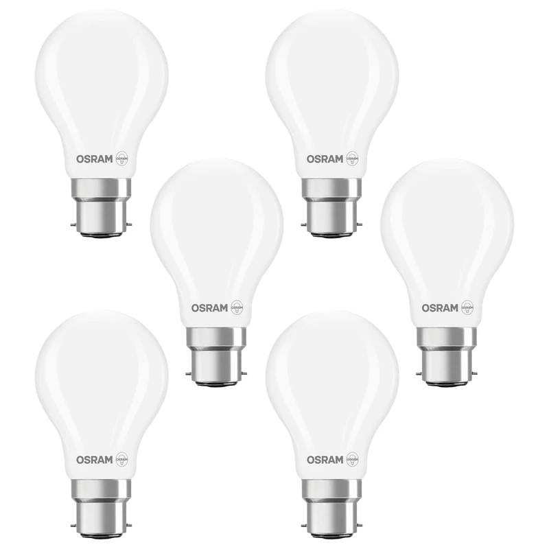 OSRAM LED lamp Superstar Bulb Shape A60 Filament dimmable, 2700 K Warm White, 5.9 W, B22d, Frosted, 806 lm, for Ceiling and Floor Lamps, 15,000 h,6-Pack
