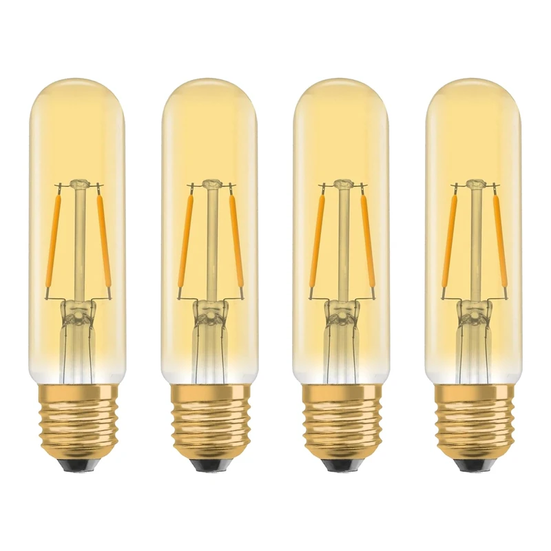 OSRAM Vintage 1906® Classic Tubular FIL LED lamp, E27, Linear, Gold, 2.5W, 200lm, 2000K, Warm White Comfort Light Color, Very Low Energy Consumption, Long Life,4-Pack
