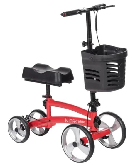 Drive Medical Nitro Glide Knee Walker, Red, Orthopaedic Mobility Aid with Adjustable Handlebar, Basket, Folding Design - Image 1