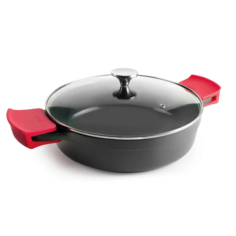 IBILI - Casserole with lid Esben 28Cm, cast Aluminium, Glass lid, Removable Silicone Handles, PFAS-Non-Stick Coating, Suitable for Induction