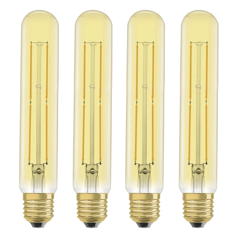OSRAM Vintage 1906® Classic Tubular FIL LED lamp, E27, Linear, Gold, 4W, 400lm, 2000K, Warm White Comfort Light Color, Very Low Energy Consumption, Long Life,4-Pack