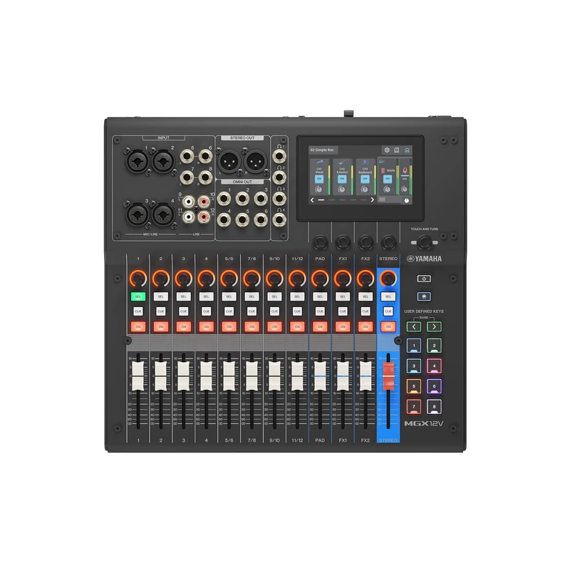 YAMAHA MGX12V Digital Mixing Console – Compact Audio & Video Mixer with Touch LCD Control, HDMI-USB Capture, Bluetooth Audio, Dual USB and microSD Recording – Black