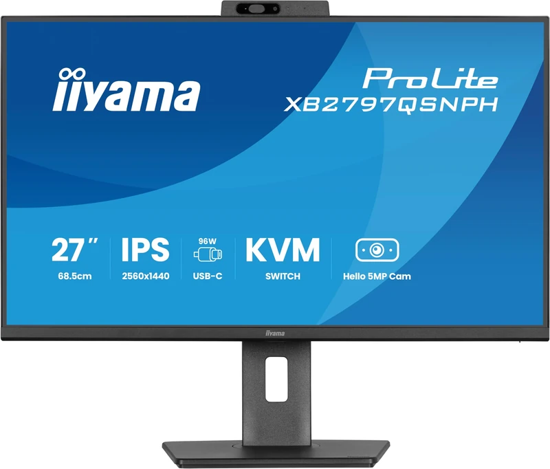iiyama XB2797QSNPH-B1 27 inch, IPS, QHD, 75Hz, HDMI, DP, USBC, HAS, RJ45, PD96W, KVM, WebCam