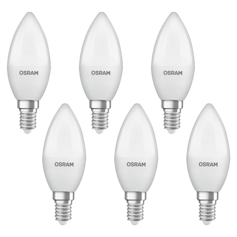 OSRAM LED PCR LAMP with Classic B 4.9W 827 Frosted E14,6-Pack - Image 1