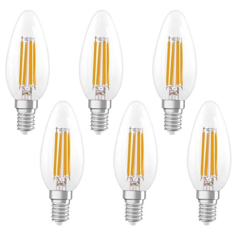 OSRAM LED lamp Superstar B40 Candle Shape Filament dimmable, 2700 K Warm White, 3.4 W, E14, Clear, 470 lm, 15,000 h, for Chandeliers and wall Lights,6-Pack - Image 1