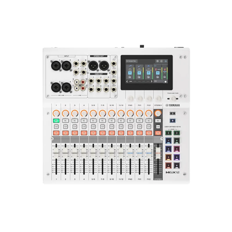 YAMAHA MGX12 Digital Mixing Console – Compact Mixer with Touch LCD Control, Bluetooth Audio, Dual USB, microSD Multi-Track Recording and Intelligent Audio Tools – White