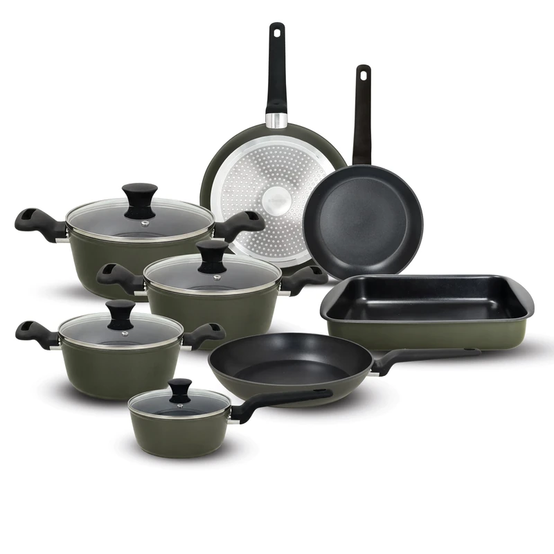 Tognana Military Green 12 Piece Forged Aluminium Pot and Pan Set, Army Green