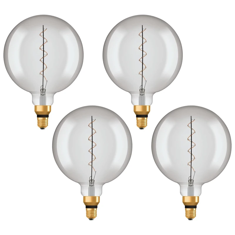 OSRAM Vintage 1906 Smoke Tinted LED lamp, 4.8W, 360lm, Globe Shape with 200mm Diameter & E27 Base, Warm White Light, Spiral Filament, dimmable, Life of up to 15,000 Hours,4-Pack